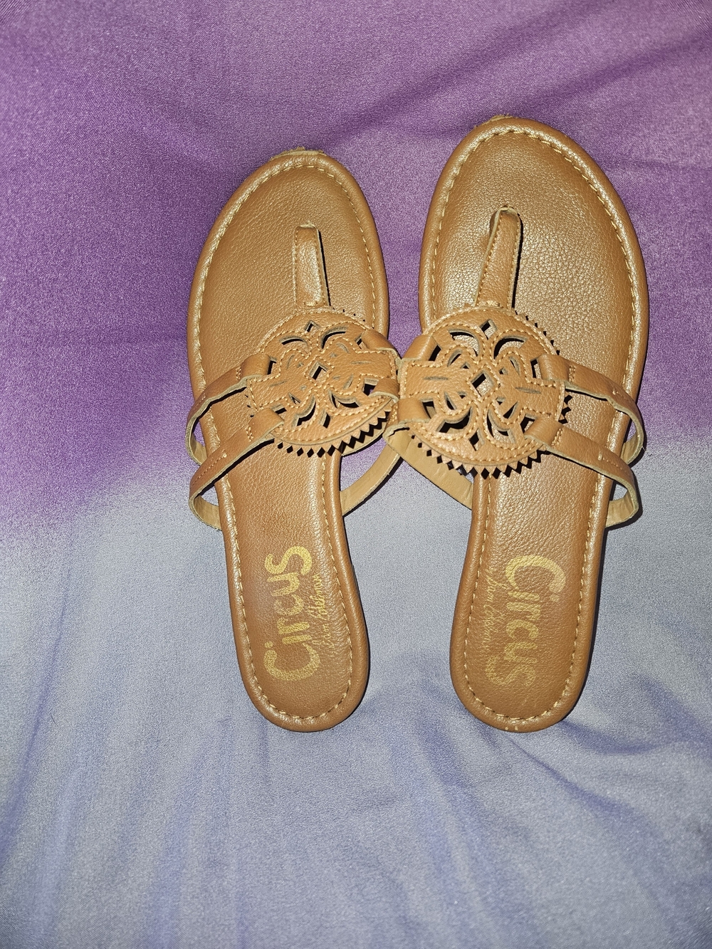 Sam Edelman Tan Leather Cutout Toe-Post Sandals